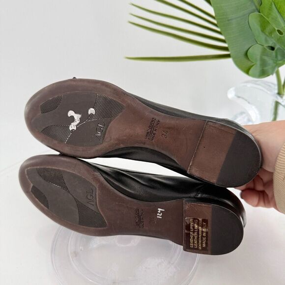 AGL Womens Monika Ballet Flat Size 34 4 Black Leather Shoe Cap Toe Italy - Picture 7 of 11